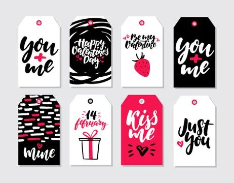 Valentines day gift tag vector set. Collection of hand drawn printable card.. Stock Illustration