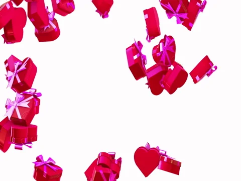 Valentines day gifts falling slow motion fill the screen Stock Footage