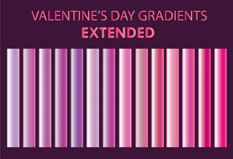 Valentines Day Gradient Extended Set Pink Purple Metallic Rose Colorful Palette Stock Illustration