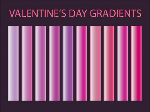 Valentines Day Gradient Set Collection Romance Love Pink Purple Stock Illustration