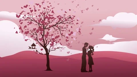 Valentine's day graphic animation in pink tones. Tree with flying heart-shaped Stock Footage 167946953