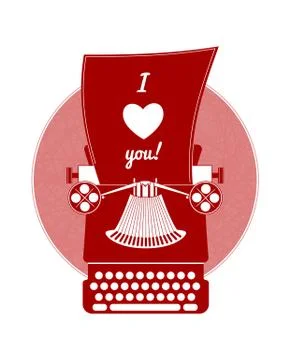 Valentines day greeting card with lettering, typewriter, heart and other Stock Illustration