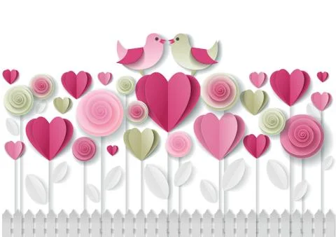 Valentines Day greeting card vector paper art illustration Stock Illustration