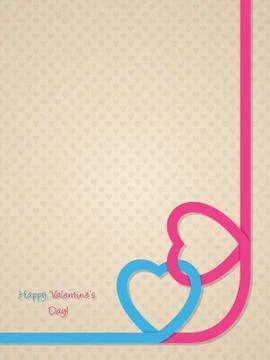 Valentine's day greeting with pink and blue heart ribbon Stock Illustration