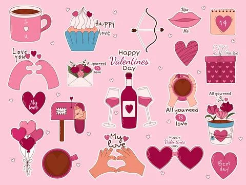 Valentine's Day Hand drawn elements for posters, greeting cards, banners and Illustrazione stock