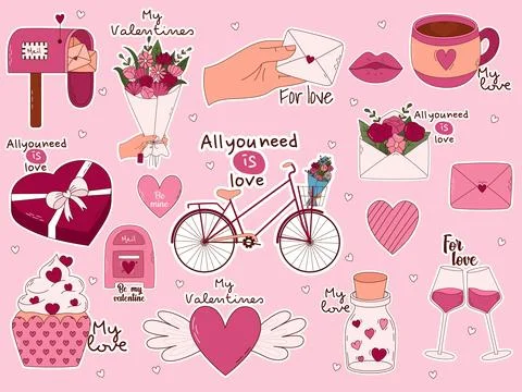 Valentine's Day Hand drawn elements for posters, greeting cards, banners an.. Stock Illustration