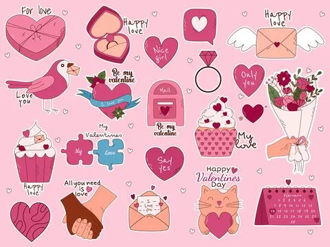 Valentine's Day Hand drawn elements for posters, greeting cards, banners and  イラスト素材