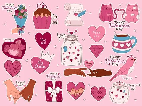 Valentine's Day Hand drawn elements for posters, greeting cards, banners and  Stock Illustration
