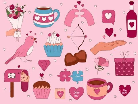 Valentine's Day Hand drawn elements for posters, greeting cards, banners an.. Stock Illustration