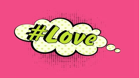 Valentines Day hashtag love comic speech bubble animation on pink background Stock Footage 346725072