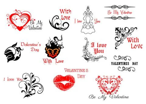 Valentine's day headers and scripts Ilustración de archivo