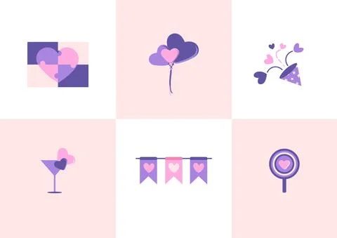 Valentine's day with heart vector set for love festival Stock Illustration