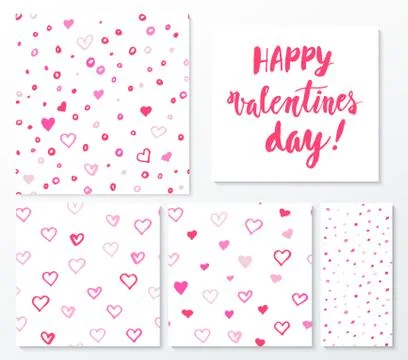 Valentines day herts patterns set with lettering design elements Stock Illustration