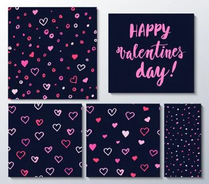 Valentines day herts patterns set with lettering design elements 库存插图