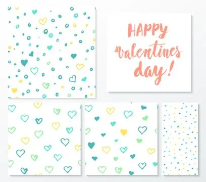 Valentines day herts patterns set with lettering design elements Stock Illustration