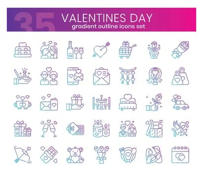 Valentines day Icons Bundle. Gradient outline icons style. Stock Illustration