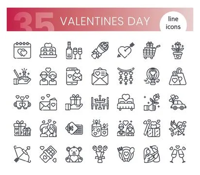 Valentines day Icons Bundle. Thin outline icons style. Vector illustration Ilustração Stock