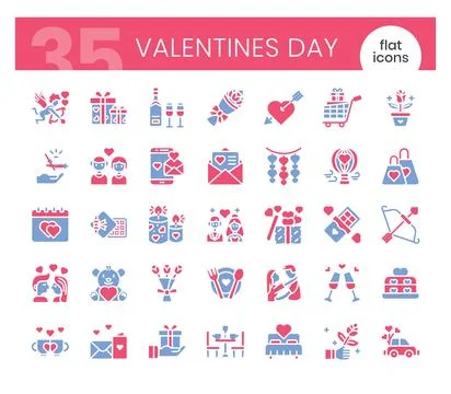 Valentines day Icons Bundle.Flat two color icons style. Vector illustration Ilustração Stock