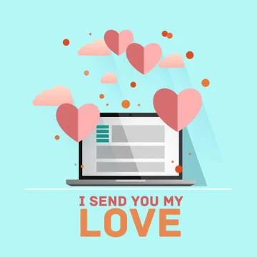 Valentine's day illustration. Receiving or sending love emails for valentines Illustrazione stock