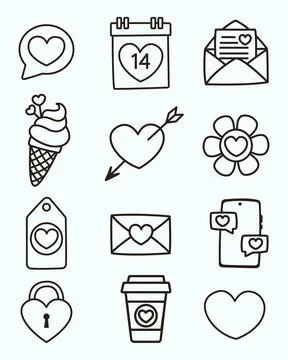 Valentines day isolated vector icon set elements. Gifts, hearts, envelopes Stockillustratie