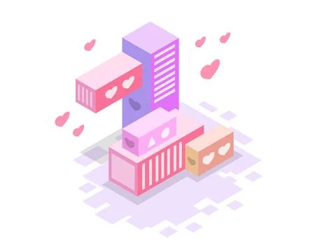 Valentines day isometric background vector for cute valentines event Illustrazione stock