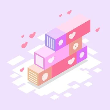 Valentines day isometric background vector for cute valentines event Illustrazione stock