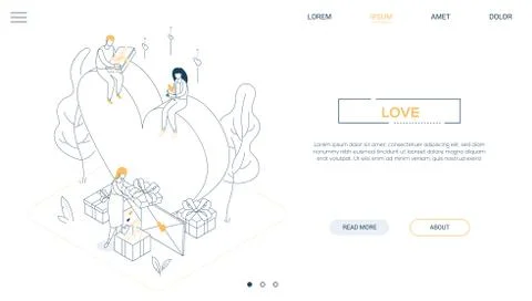 Valentines Day - line design style isometric web banner Stock Illustration