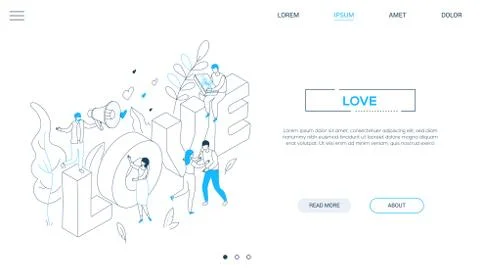Valentines Day - line design style isometric web banner Stock Illustration