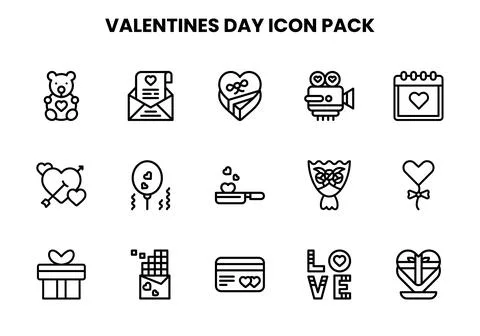ValentineS Day Line Vector Icons Pack Stock Illustration