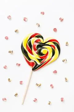 Valentines day of lollipops, candy pattern, top view flat lay Stock Photos