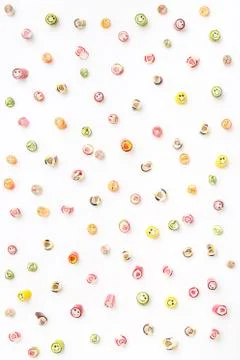 Valentines day of lollipops, candy pattern, top view flat lay Stock Photos