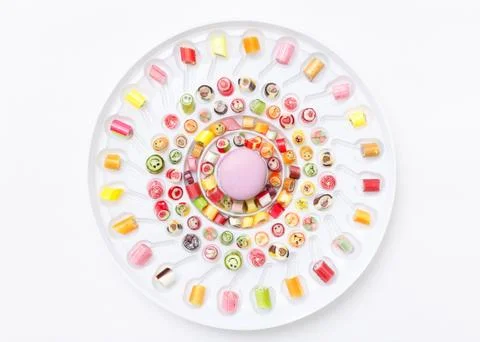 Valentines day of lollipops, candy pattern, top view flat lay Stock Photos