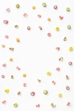 Valentines day of lollipops, candy pattern, top view flat lay Stock Photos