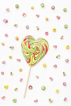 Valentines day of lollipops, candy pattern, top view flat lay Stock Photos