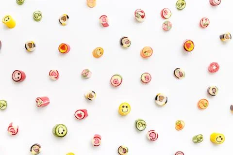 Valentines day of lollipops, candy pattern, top view flat lay Stock Photos
