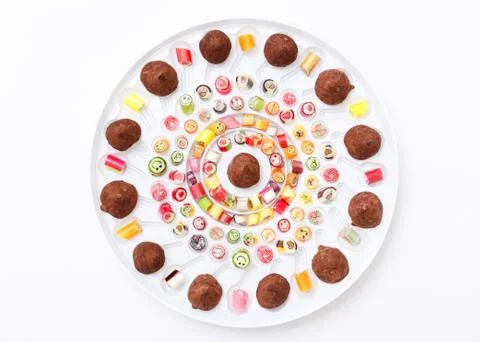 Valentines day of lollipops, candy pattern, top view flat lay Stock Photos