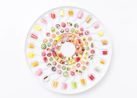 Valentines day of lollipops, candy pattern, top view flat lay Stock Photos