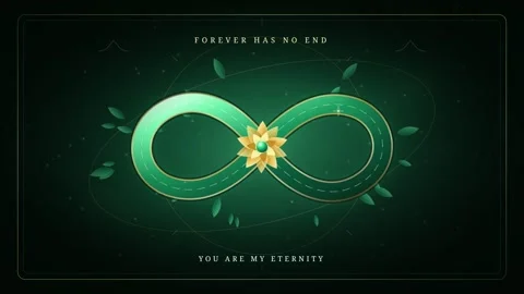 Valentine's Day loop with emerald infinity symbol and golden flower Stock Footage 346472458