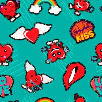 Valentines day love patch icon seamless pattern Illustrazione stock