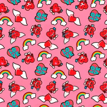 Valentines day love patch icon seamless pattern Illustrazione stock