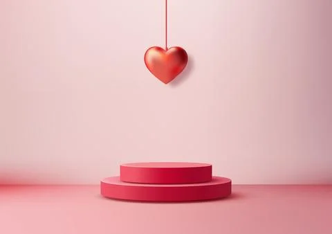Valentines Day Mockup with 3D Red Podium and Heart Balloon on Pink Romantic.. Stock Illustration