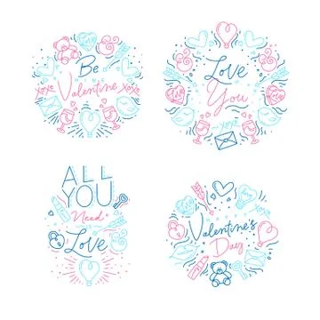 Valentines day monograms flat Stock Illustration
