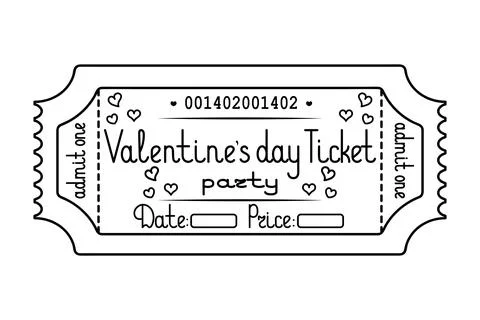 Valentine's Day. Party ticket admit one. Date and price are indicated. Stock Illustration