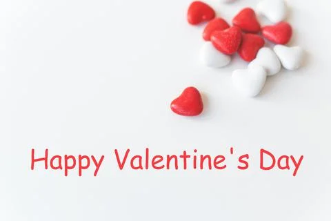 Valentine's day pattern background flat lay top view of red and white heart s Stock Photos