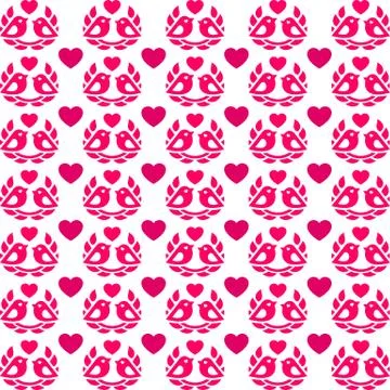 Valentine's day pattern with birds, simple vector design element Illustrazione stock