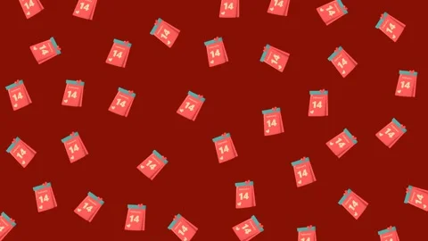 Valentine's Day Pattern Featuring February 14 Calendar Icons on Red Background Stock Footage 345539920