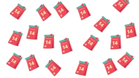 Valentine's Day Pattern with February 14 Calendar Sheets on White Background Stock Footage 345539651