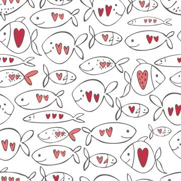 Valentine's day pattern with fish . Stock Illustration