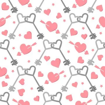 Valentines Day pattern Key Heart Love Couple Illustrazione stock