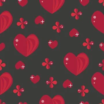 Valentine's day pattern of red hearts and flowers Stock Illustration